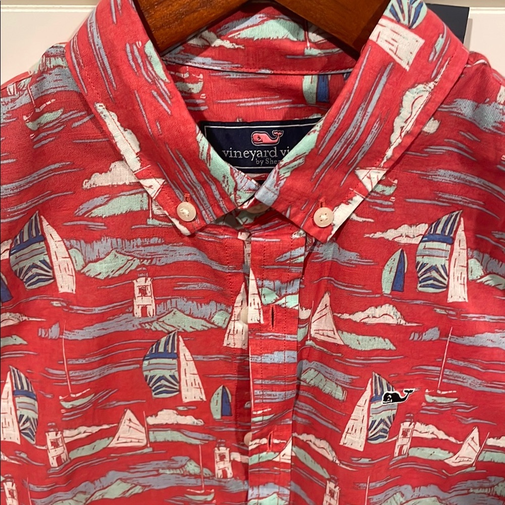 NWT. Vineyard Vines Nautical Short Sleeve Button Down Shirt (boys 12-14)